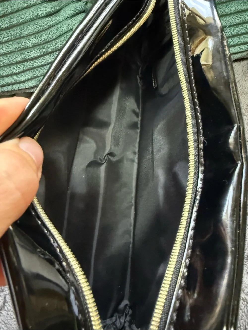 Glossy Black Patent Cosmetic bag with Floral Accent-Lancôme